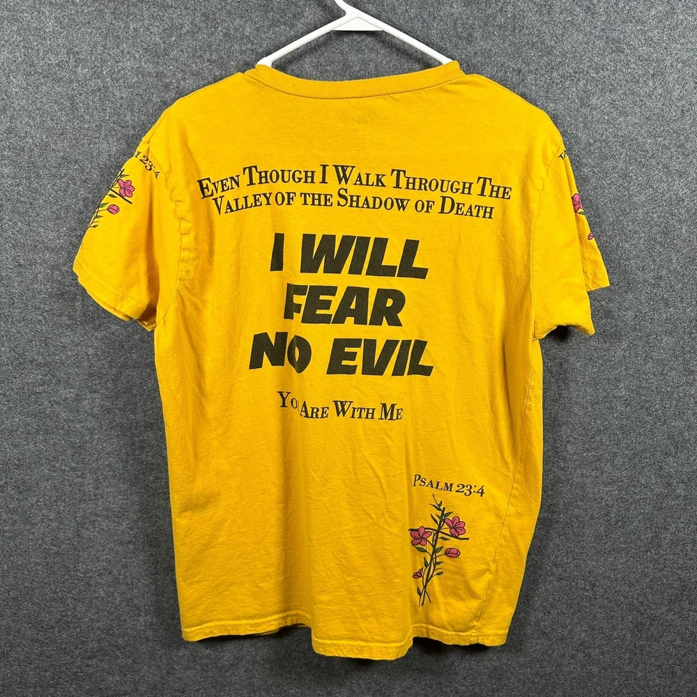 On Fire Fear No‎ Evil Yellow Graphic T-Shirt Womens 1X Religious Cotton Psalms - Picture 3 of 10